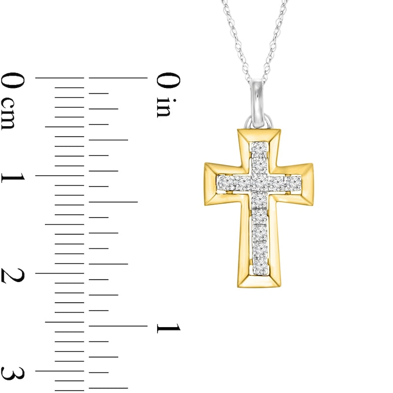 0.2 CT. T.W. Natural Diamond Cross Pendant in 10K Two-Tone Gold