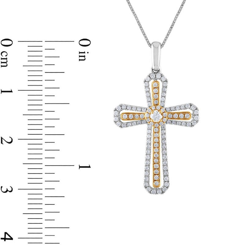 0.38 CT. T.W. Natural Diamond Outline Flared Cross Pendant in 10K Two-Tone Gold