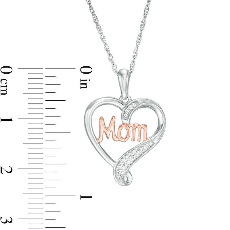 0.05 CT. T.W. Natural Diamond Heart "MOM" Pendant in Sterling Silver and 10K Rose Gold