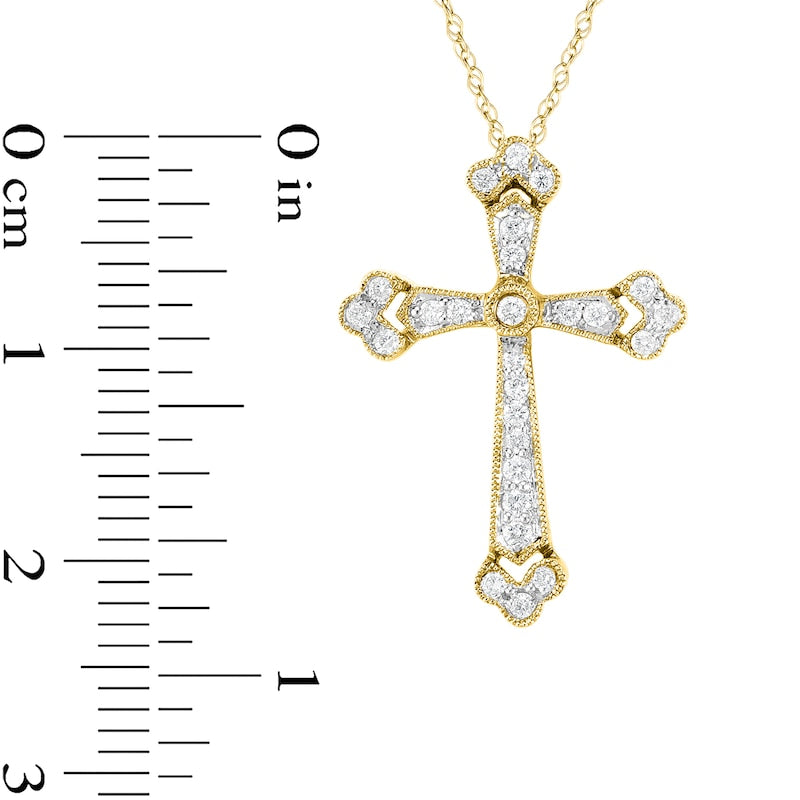 0.2 CT. T.W. Natural Diamond Antique Vintage-Style Cross Pendant in 10K Yellow Gold