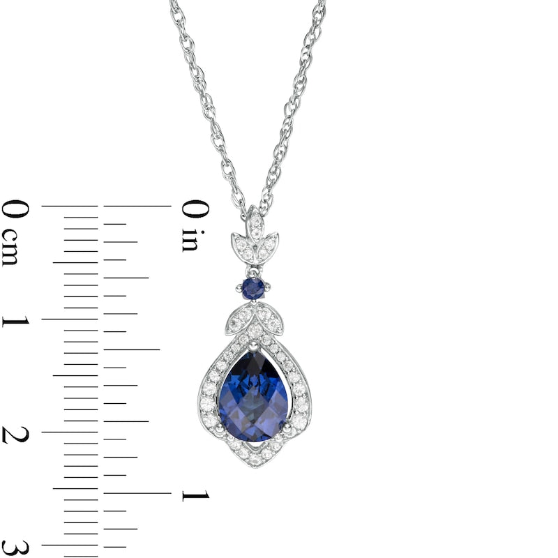 Pear-Shaped Lab-Created Blue and White Sapphire Lotus Drop Pendant in Sterling Silver