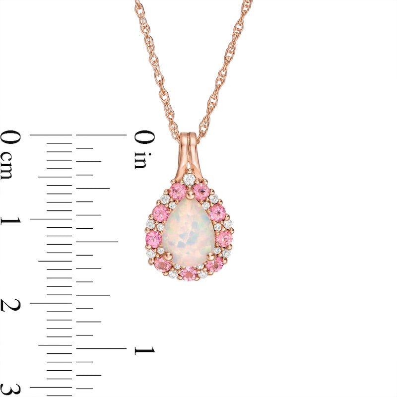 Pear-Shaped Lab-Created Opal, Pink and White Sapphire Frame Teardrop Pendant in Sterling Silver with 14K Rose Gold Plate