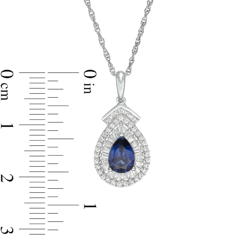 Pear-Shaped Lab-Created Blue and White Sapphire Double Frame Teardrop Pendant in Sterling Silver