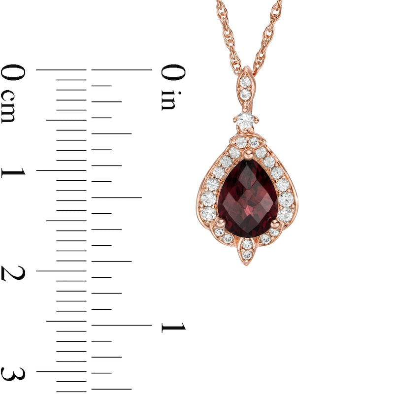 Pear-Shaped Garnet and Lab-Created White Sapphire Antique Vintage-Style Pendant in Sterling Silver with 14K Rose Gold Plate