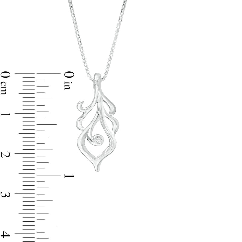 Natural Diamond Accent Solitaire Feather Pendant in Sterling Silver