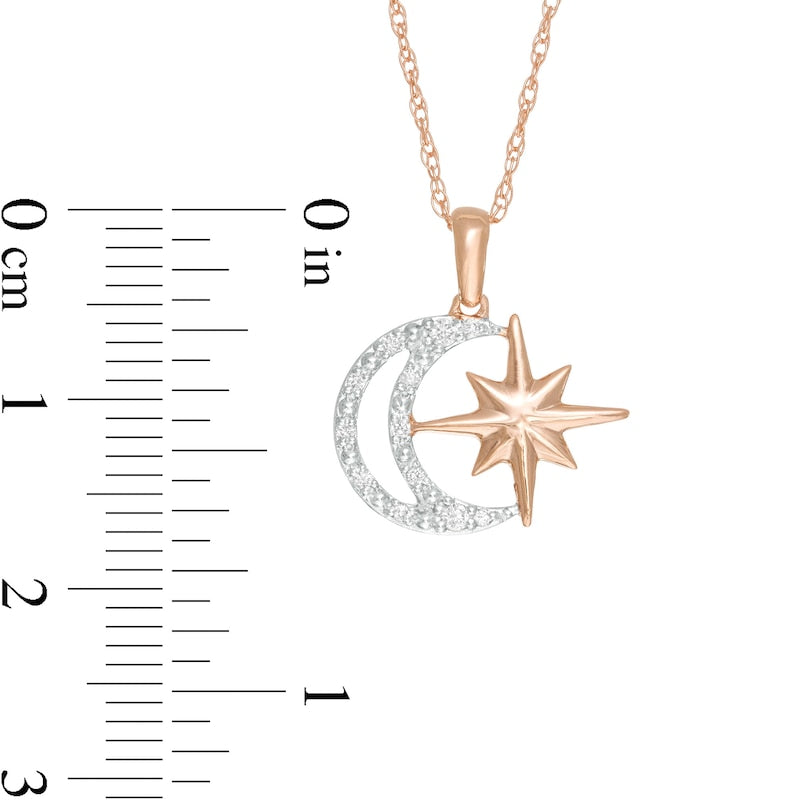 0.07 CT. T.W. Natural Diamond Star and Moon Pendant in Sterling Silver with 10K Rose Gold Plate