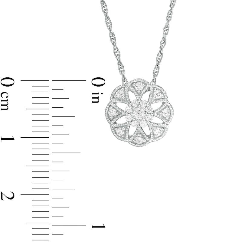 0.25 CT. T.W. Composite Natural Diamond Ornate Scallop Edge Antique Vintage-Style Pendant in 10K White Gold