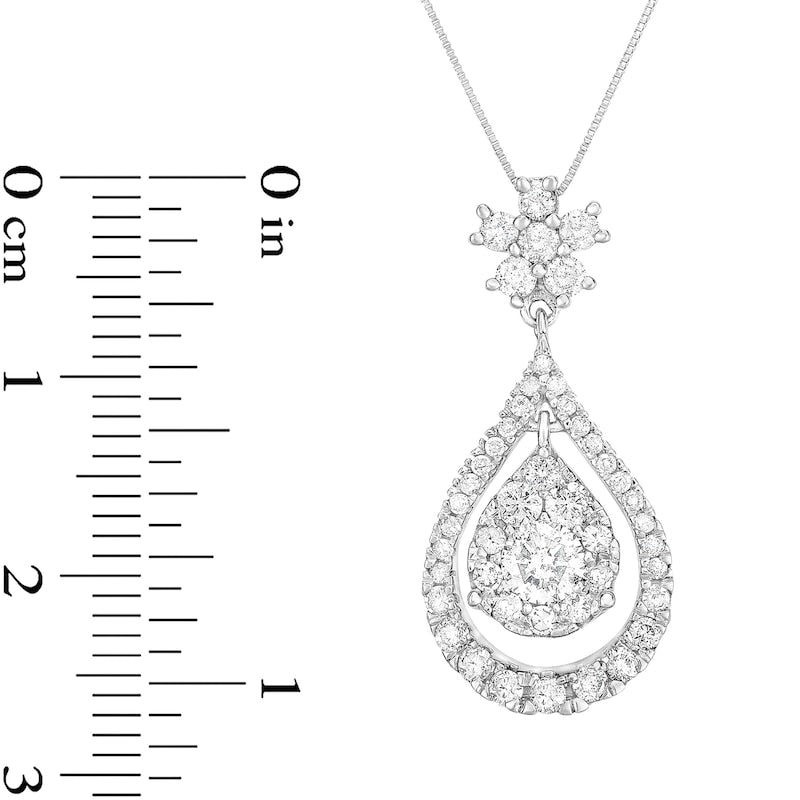 1 CT. T.W. Composite Natural Diamond Frame Teardrop Dangle Pendant in 10K White Gold