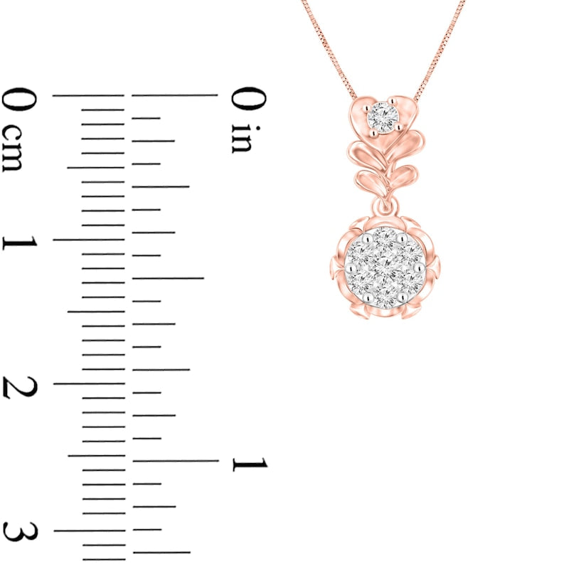 0.2 CT. T.W. Composite Natural Diamond Floral Drop Pendant in 10K Rose Gold