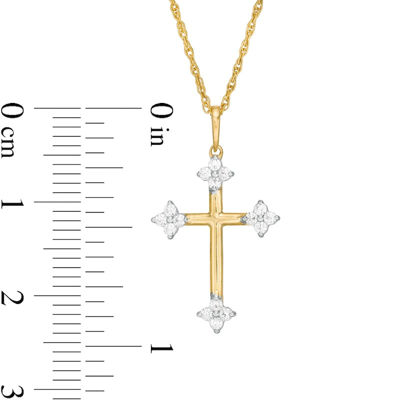 0.17 CT. T.W. Natural Diamond Clover Cross Pendant in 10K Yellow Gold