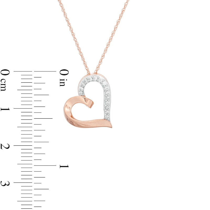 0.1 CT. T.W. Natural Diamond Tilted Heart Pendant in 10K Rose Gold