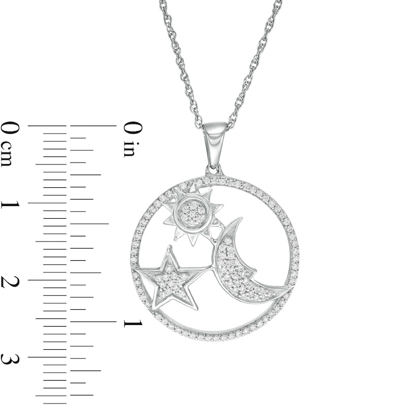 0.33 CT. T.W. Natural Diamond Sun, Moon and Star Circle Pendant in 10K White Gold