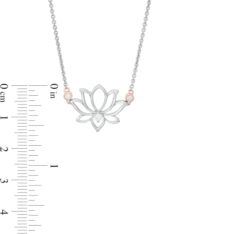 0.1 CT. T.W. Natural Diamond Lotus Flower Necklace in Sterling Silver and 14K Rose Gold Plate