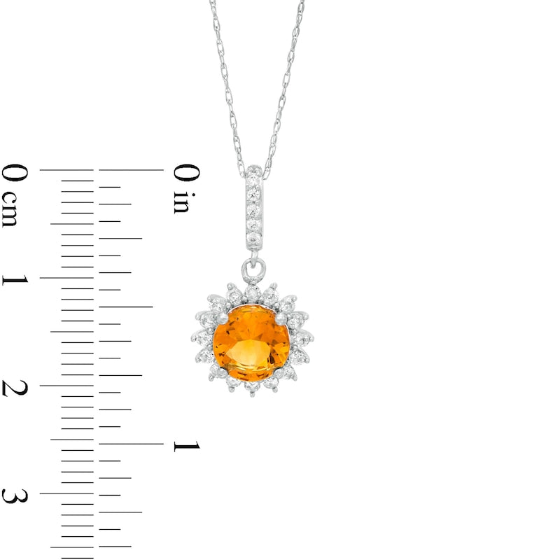 7.0mm Madeira Citrine, White Topaz and 0.05 CT. T.W. Natural Diamond Sunburst Frame Drop Pendant in 10K White Gold