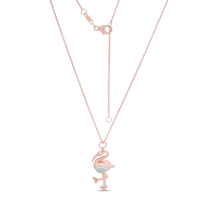 0.1 CT. T.W. Natural Diamond Flamingo Pendant in Sterling Silver with 14K Rose Gold Plate