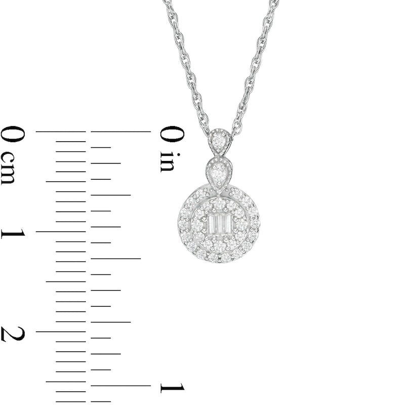 0.2 CT. T.W. Baguette Composite Natural Diamond Frame Antique Vintage-Style Pendant in 10K White Gold