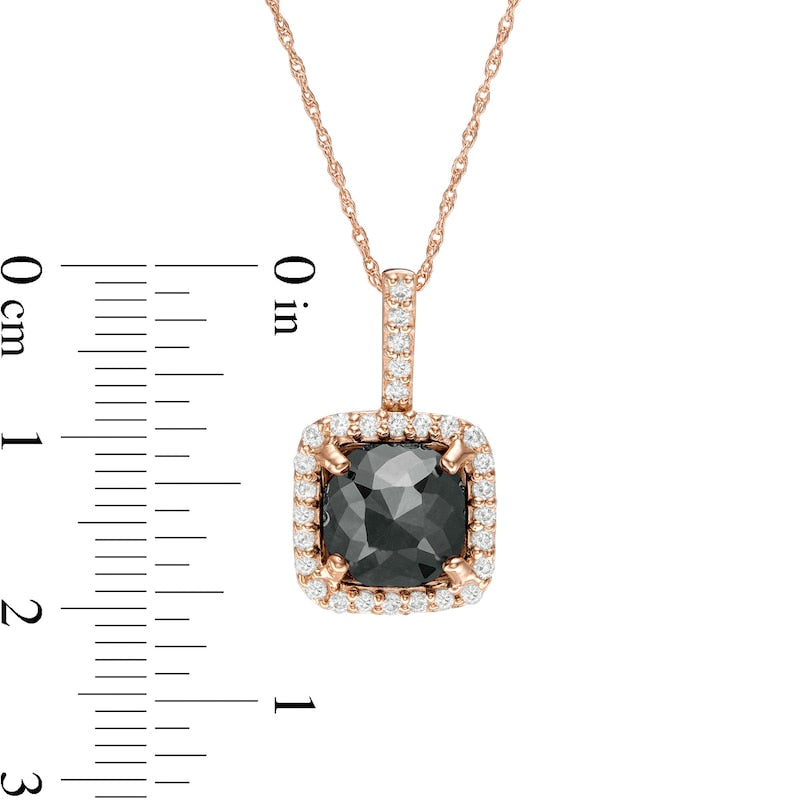 3.88 CT. T.W. Enhanced Black and White Cushion-Cut Natural Diamond Frame Drop Pendant in 14K Rose Gold