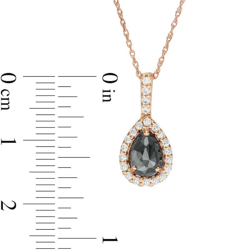 1.25 CT. T.W. Enhanced Black and White Pear-Shaped Natural Diamond Frame Drop Pendant in 14K Rose Gold