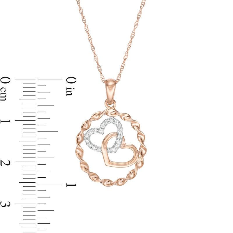 0.1 CT. T.W. Natural Diamond Double Outline Heart Twist Circle Pendant in 10K Rose Gold