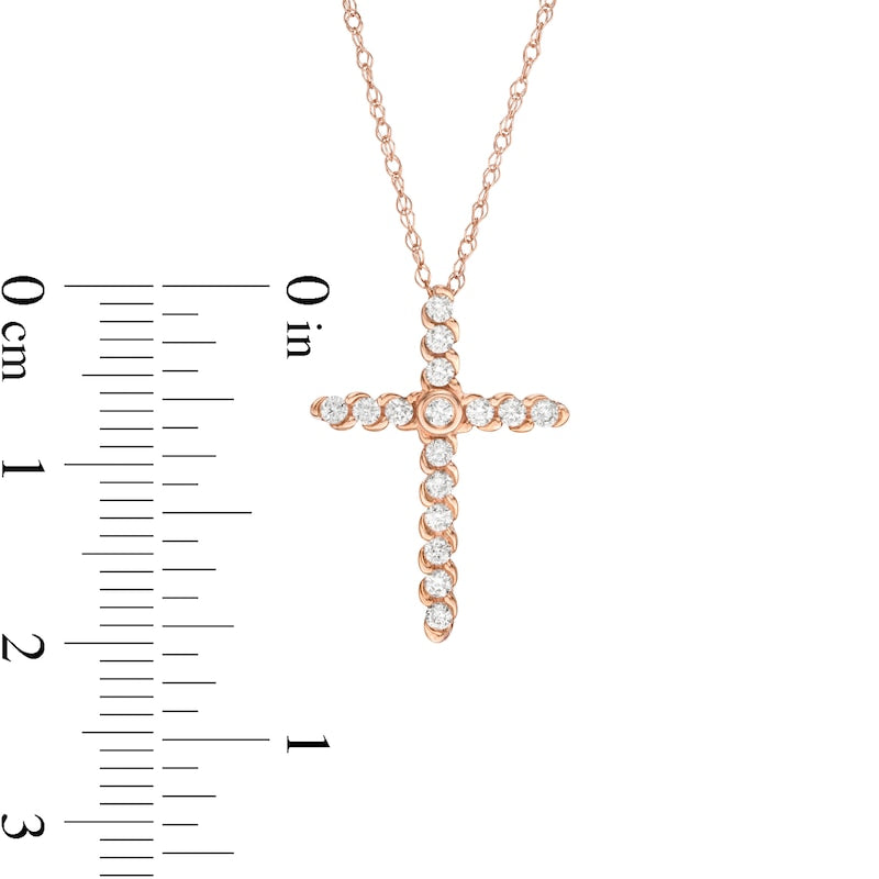 0.25 CT. T.W. Natural Diamond Spiral Cross Pendant in 10K Rose Gold