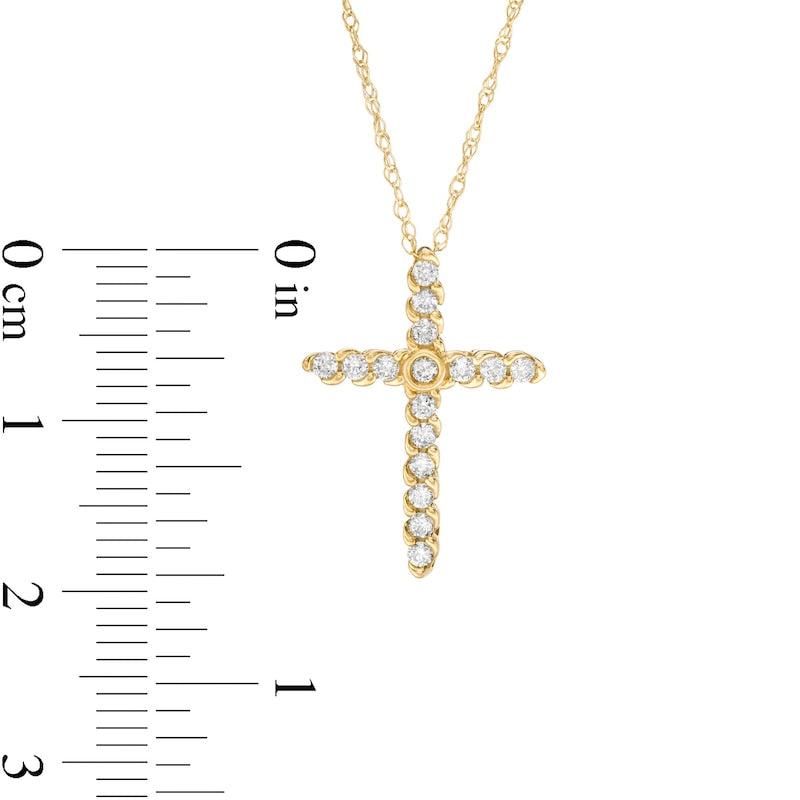 0.25 CT. T.W. Natural Diamond Spiral Cross Pendant in 10K Yellow Gold