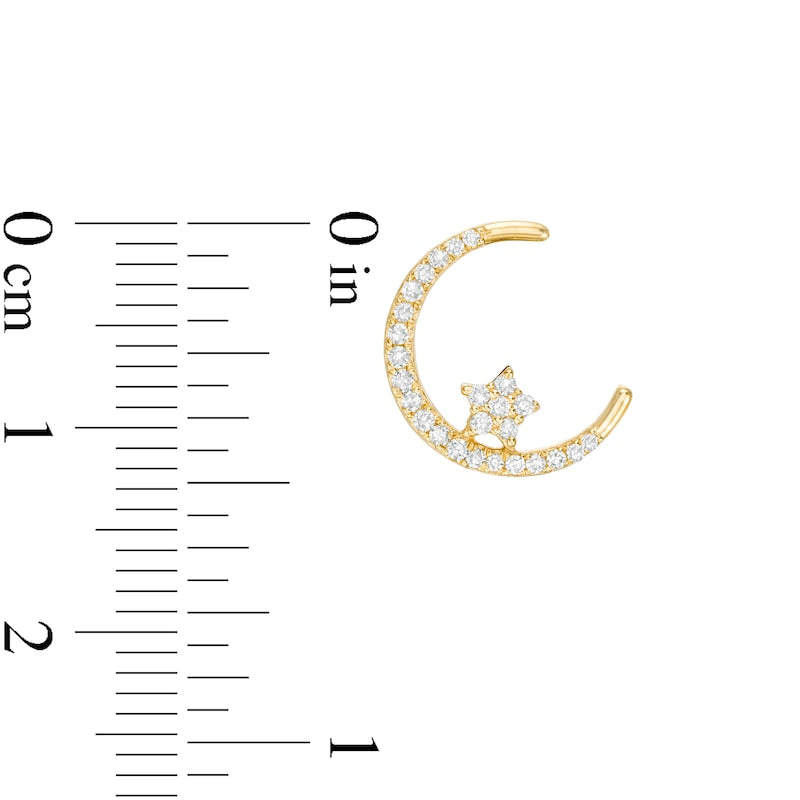 0.2 CT. T.W. Diamond Crescent Moon and Star Stud Earrings in 10K Gold