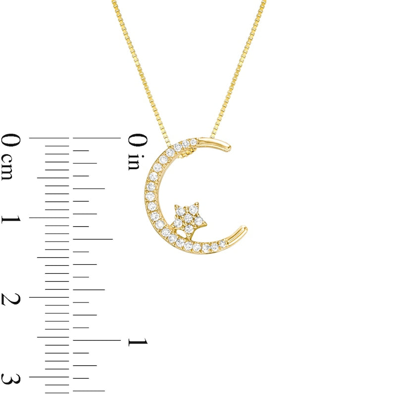 0.13 CT. T.W. Natural Diamond Crescent Moon and Star Pendant in 10K Yellow Gold