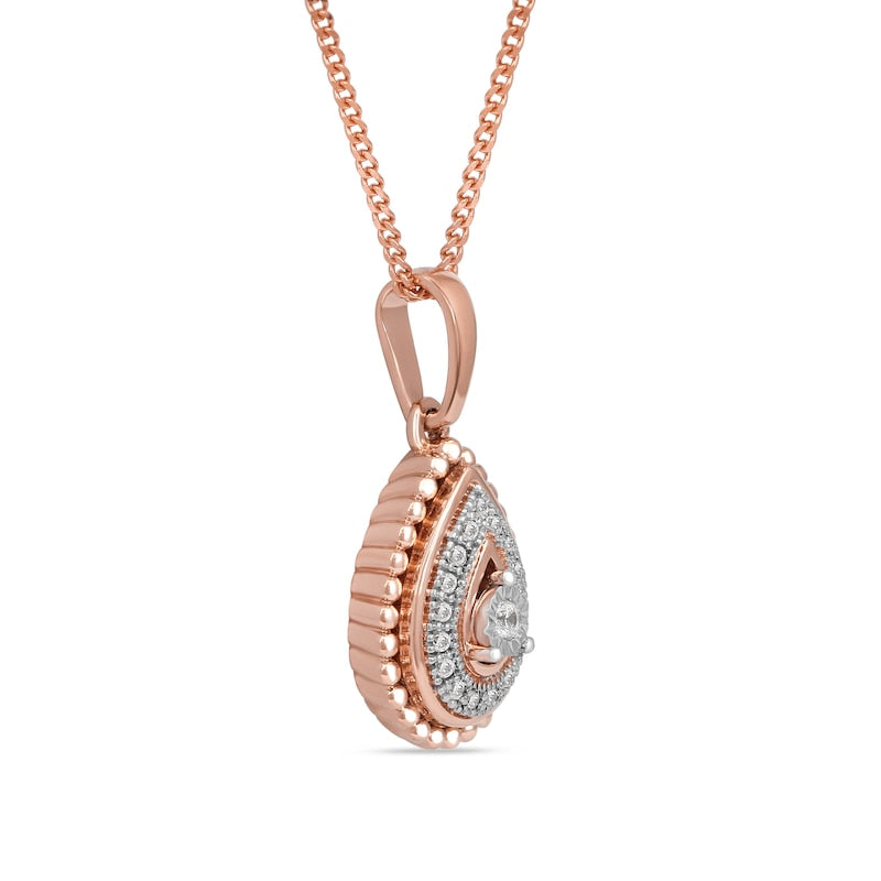 0.05 CT. T.W. Natural Diamond Teardrop Bead Frame Pendant in 10K Rose Gold