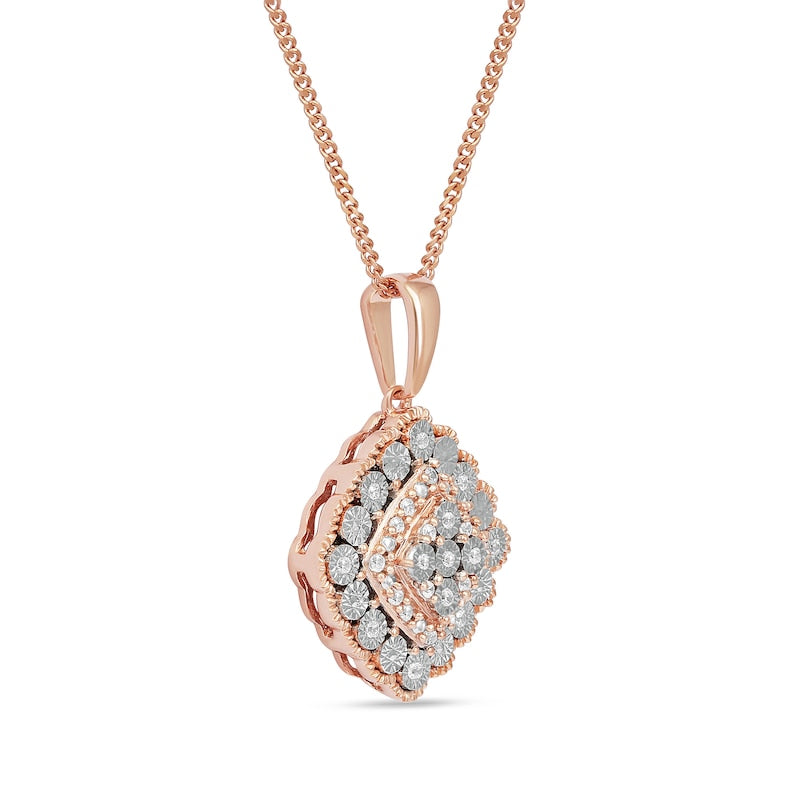 0.07 CT. T.W. Natural Diamond Scallop Frame Antique Vintage-Style Pendant in 10K Rose Gold