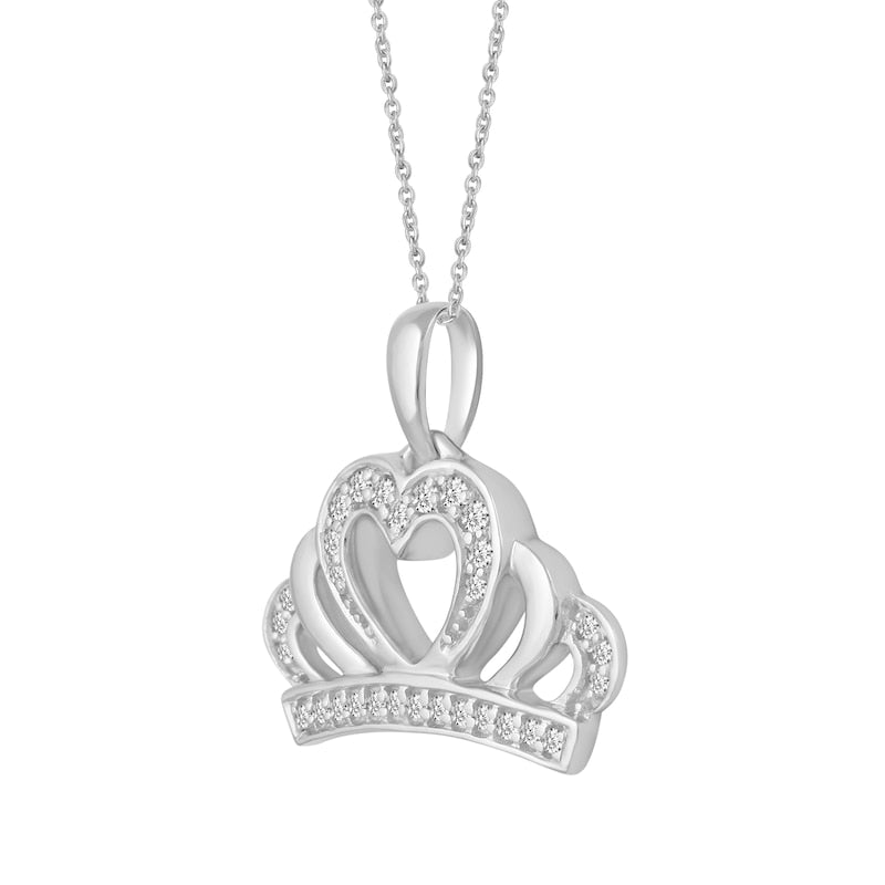 0.1 CT. T.W. Natural Diamond Heart-Top Crown Pendant in 14K White Gold