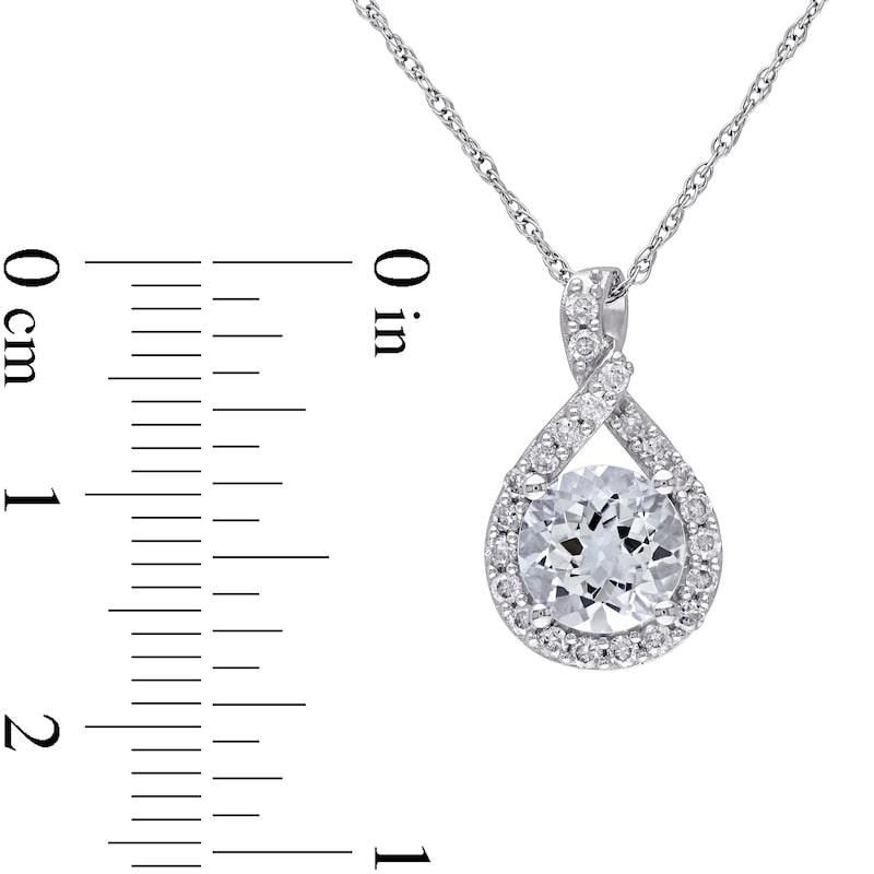 7.0mm Aquamarine and 0.2 CT. T.W. Natural Diamond Twisted Teardrop Pendant in 10K White Gold - 17"