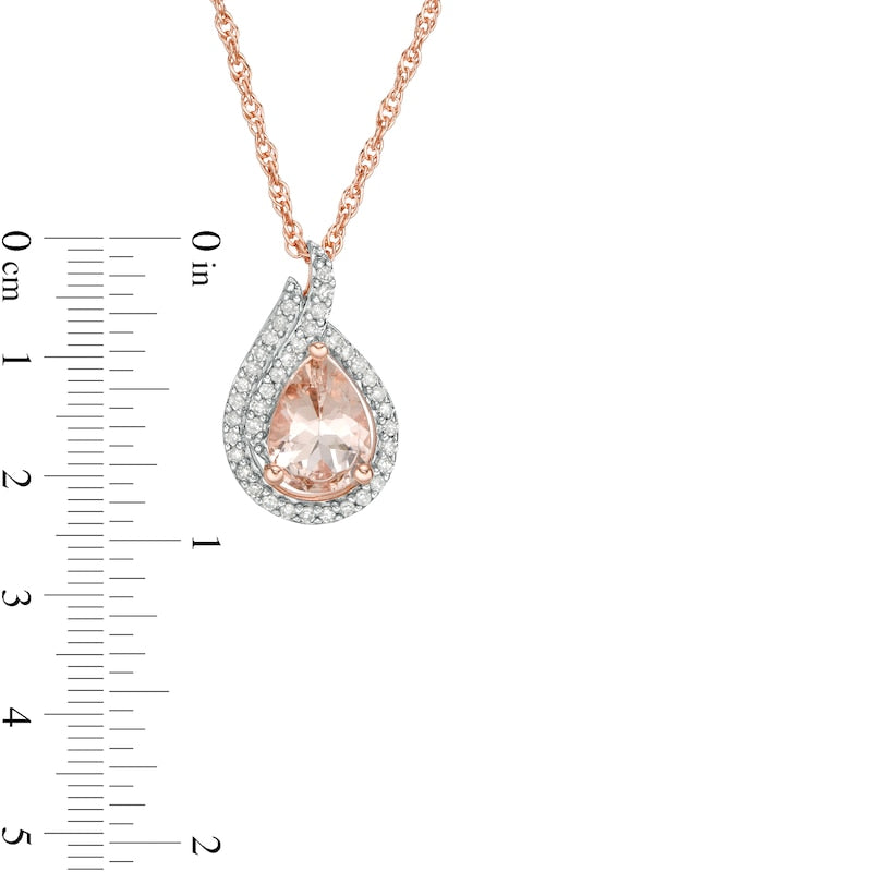 Pear-Shaped Morganite and 0.17 CT. T.W. Natural Diamond Double Frame Drop Pendant in 10K Rose Gold