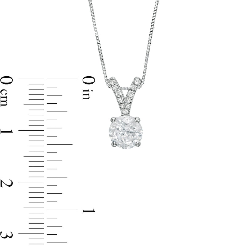 1 CT. T.W. Natural Diamond "V" Drop Pendant in 14K White Gold (J/I3) - 18.25"