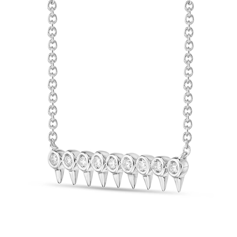 0.13 CT. T.W. Natural Diamond Dull Spikes Bar Necklace in 10K White Gold