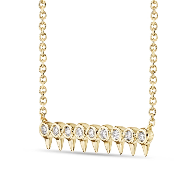 0.13 CT. T.W. Natural Diamond Dull Spikes Bar Necklace in 10K Yellow Gold