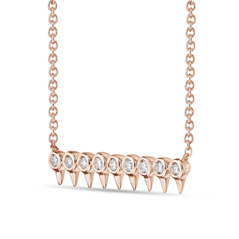 0.13 CT. T.W. Natural Diamond Dull Spikes Bar Necklace in 10K Rose Gold