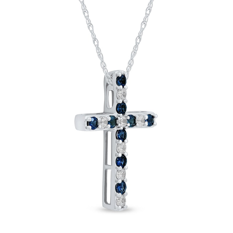 Blue Sapphire and 0.2 CT. T.W. Natural Diamond Alternating Cross Pendant in 10K White Gold