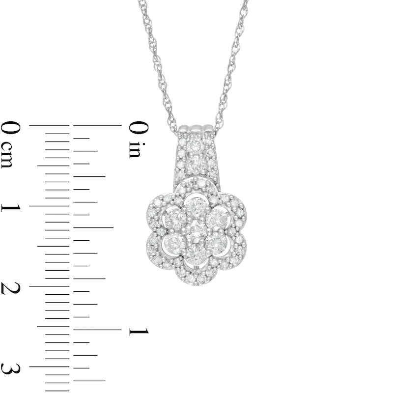 1 CT. T.W. Composite Natural Diamond Flower Frame Drop Pendant in 10K White Gold