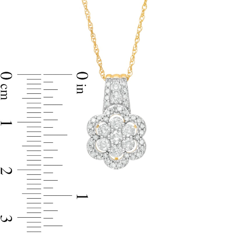 1 CT. T.W. Composite Natural Diamond Flower Frame Drop Pendant in 10K Yellow Gold