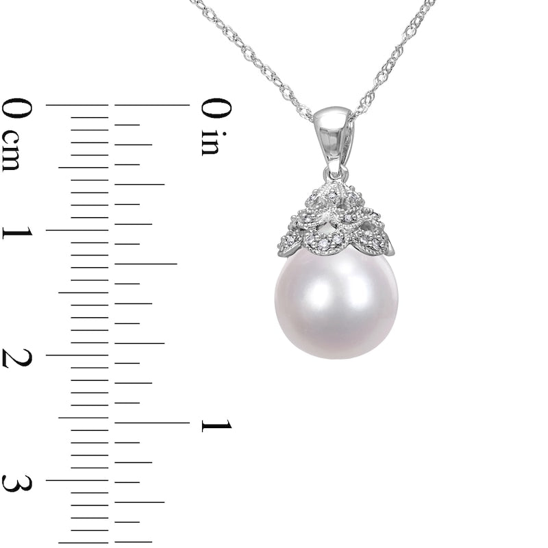 10.0-10.5mm Baroque Cultured South Sea Pearl and 0.05 CT. T.W. Natural Diamond Antique Vintage-Style Pendant in 14K White Gold - 17"