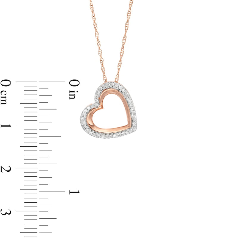 0.13 CT. T.W. Natural Diamond Edge Tilted Heart Pendant in 10K Rose Gold