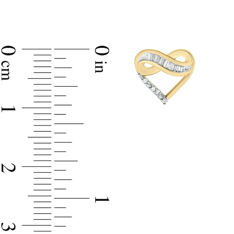 0.1 CT. T.W. Baguette and Round Diamond Infinity Heart Stud Earrings in 10K Gold