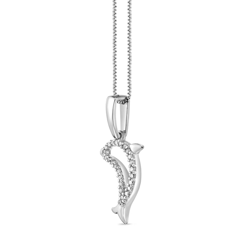 0.1 CT. T.W. Natural Diamond Dolphin Pendant in Sterling Silver