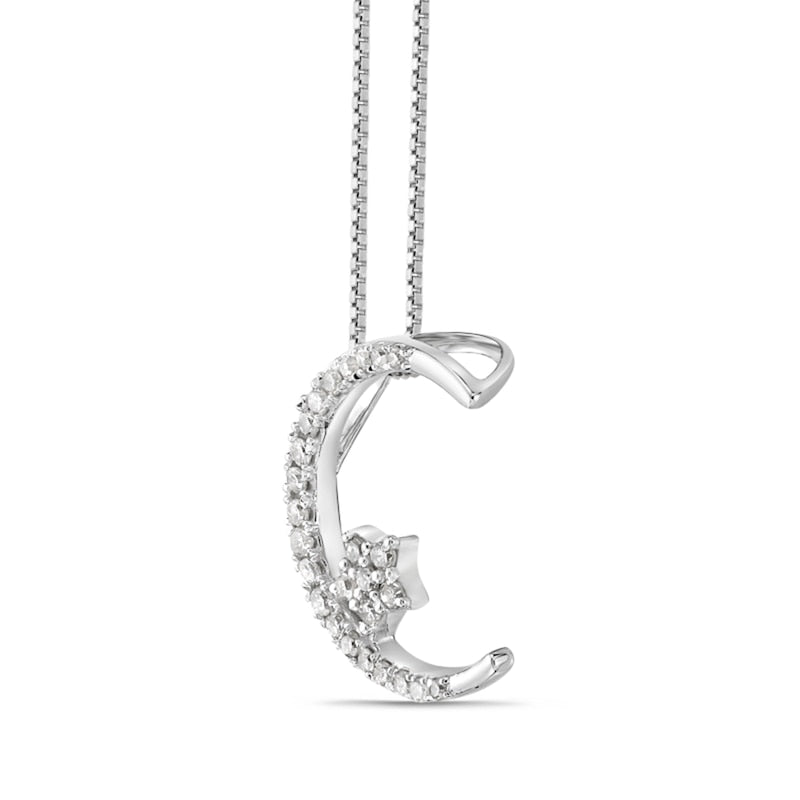 0.13 CT. T.W. Natural Diamond Crescent Moon and Star Pendant in 10K White Gold