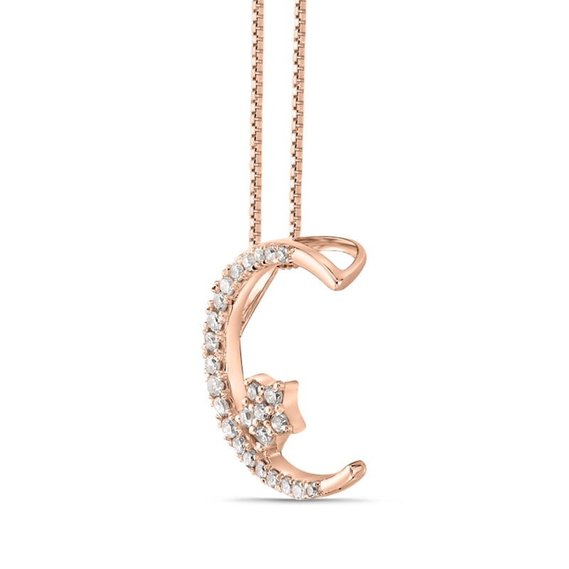 0.13 CT. T.W. Natural Diamond Crescent Moon and Star Pendant in 10K Rose Gold