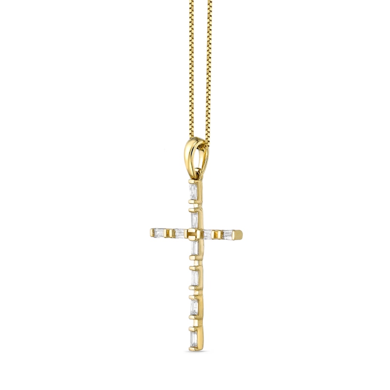 0.13 CT. T.W. Baguette Natural Diamond Cross Pendant in 10K Yellow Gold