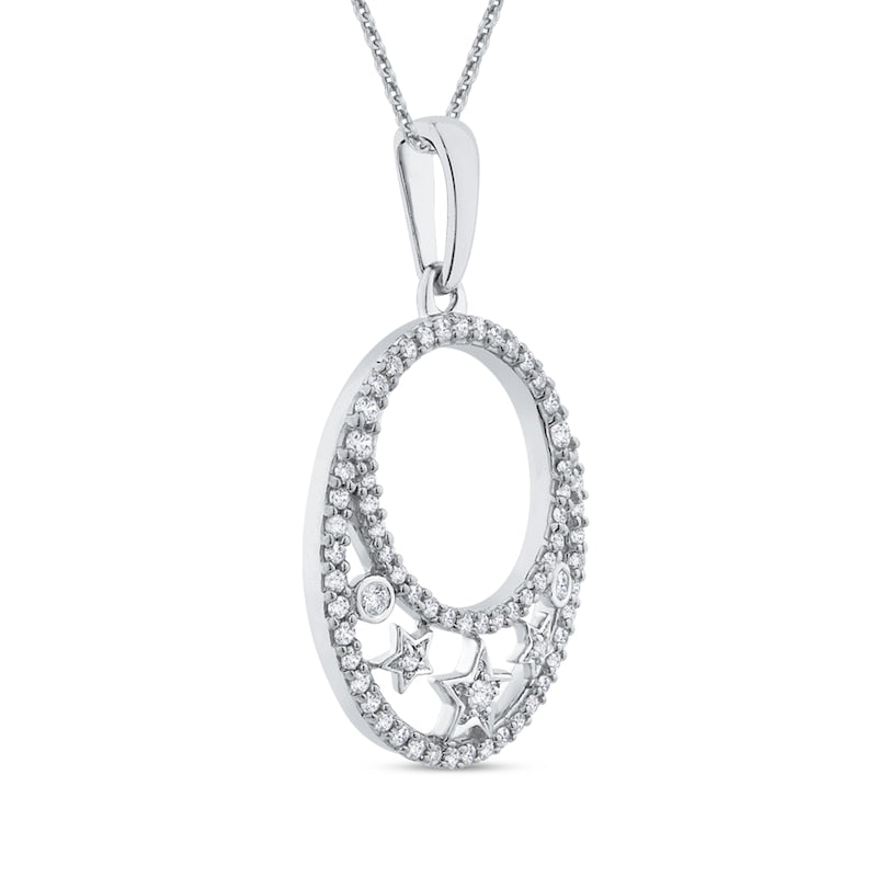 0.33 CT. T.W. Natural Diamond Star Oval Circle Pendant in 10K White Gold