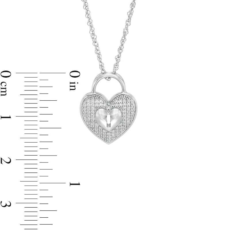 0.1 CT. T.W. Natural Diamond Heart-Shaped Lock Pendant in Sterling Silver