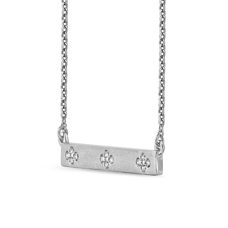 0.1 CT. T.W. Natural Diamond Flower Cluster Sideways Bar Necklace in 10K White Gold