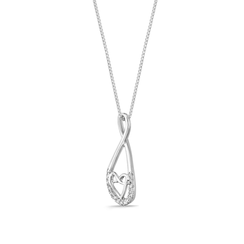 0.1 CT. T.W. Natural Diamond Linear Infinity with Heart Pendant in 10K White Gold